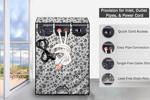 Image of Stylista PVC Washing Machine Cover Compatible for Whirlpool 7.5 KG Fully-Automatic Top Load 360 Degree Bloomwash Pro 7.5, Floral Pattern Grey