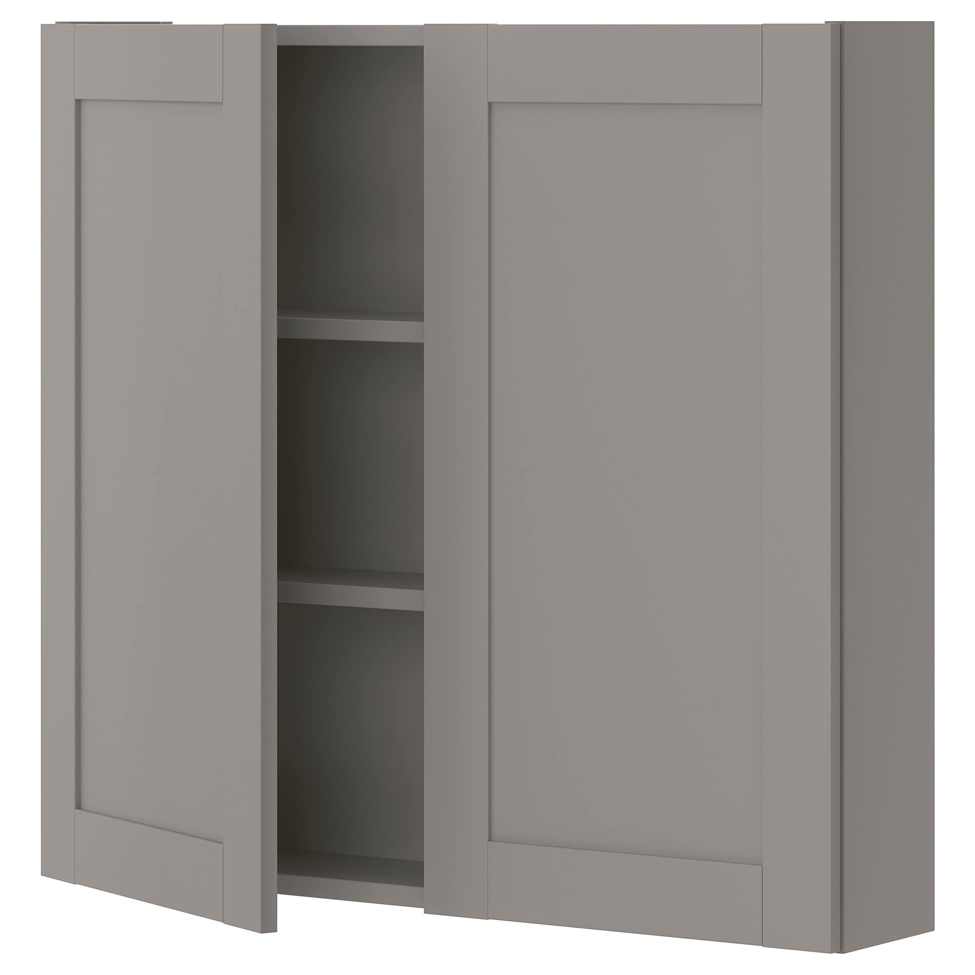 Meuble haut Enhet gris avec 2 étagères et portes de dimensions 80x17x75 cm