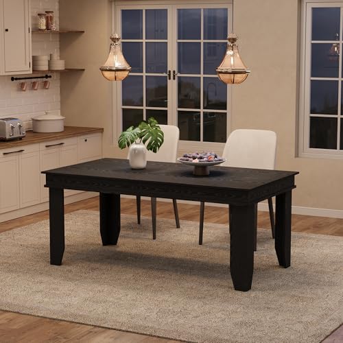 Image of GarveeHome Farmhouse Dining Table for 6-8 People, 71 in Long Kitchen Tables with Wooden Sturdy Frame, 6 ft Large Rectangular Dinner Table for Dining Room, Kitchen, Black, 63 inch Non-extendable
