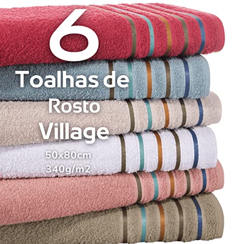 Kit 6 Toalhas De Rosto Grande Felpuda Algodão Atacado Groh (Indigo/Rose/Nature)