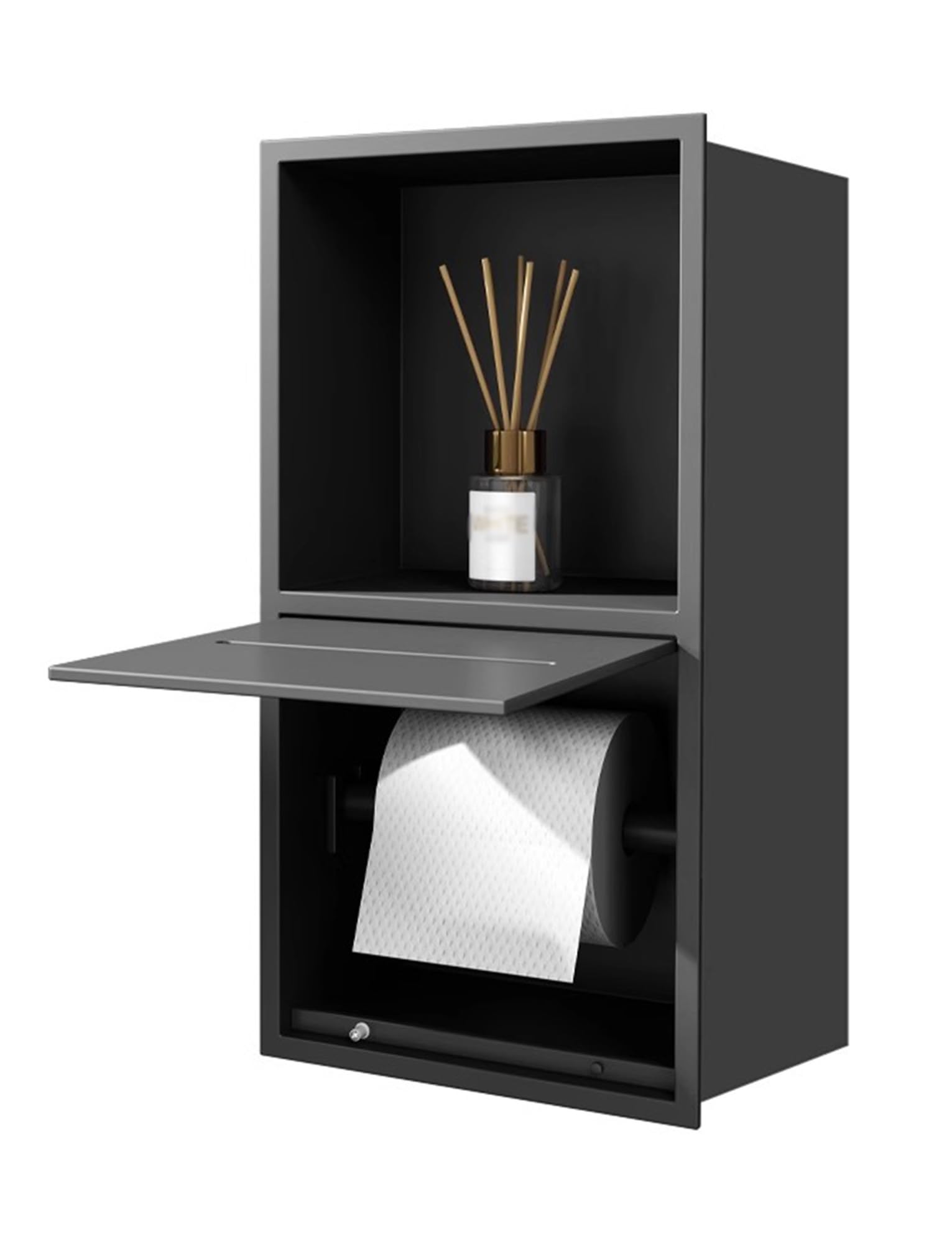 Armoire de salle de bain avec porte-serviettes intégré et support papier toilette pour douche
