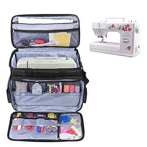 AHM Sewing Machine Carrying Bag with Removable Pad, Universal Carry case with Shoulder Strap Compatible with Most Standard Usha Janome, Singer, Brother Machines -Black