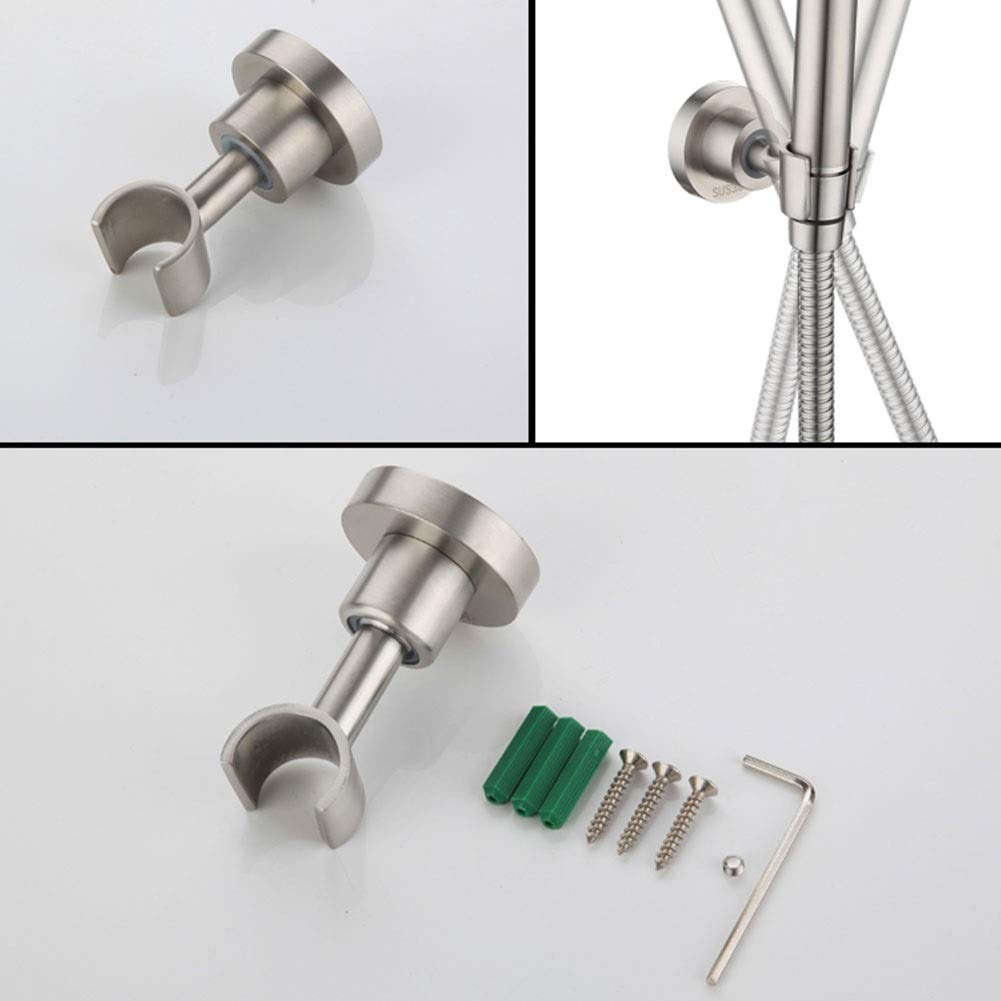 Cabezal Ducha de Mano Universal de Mano, Boquilla de rociador Ducha de Mano a presión de Ahorro de Agua de baño de Acero Inoxidable 304 Redondo, con Manguera y Soporte - Acabado Cepillado