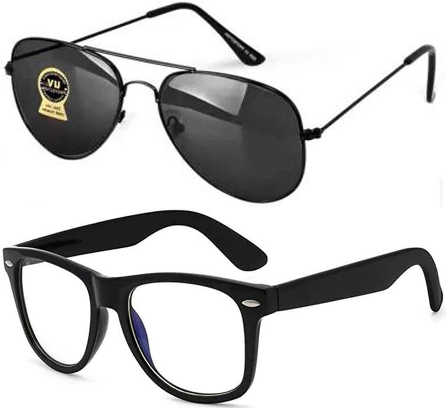Black & Clear Aviator Rectangular Combo Sunglasses for Men And Women with UV Protection (Lens Black & Clear || Frame-Black || FRH-604) - Pack of 2-image-23