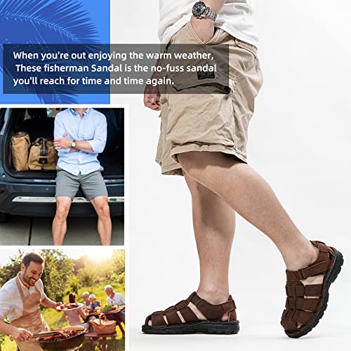 Keenpace Men's Fisherman Leather Sandals Summer Outdoor Sport Beach Hiking Casual Dress Sandles With Comfortable Memory Foam Adjustable Back Strap Closed Toe #TOP5