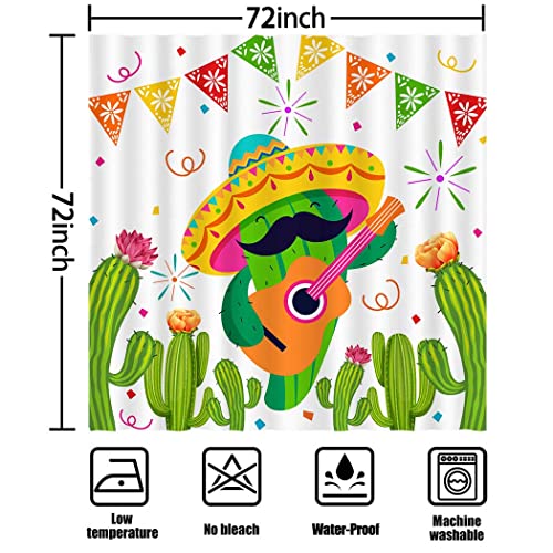 Cyrekud 72" X 72" Cinco De Mayo Shower Curtain Funny Mexican Catus Bathroom Set Fiesta Mexican Holiday Kids Boys Girls Home Bath Bathtub Decor Durable Fabric Machine Washable With 12 Hooks #TOP2