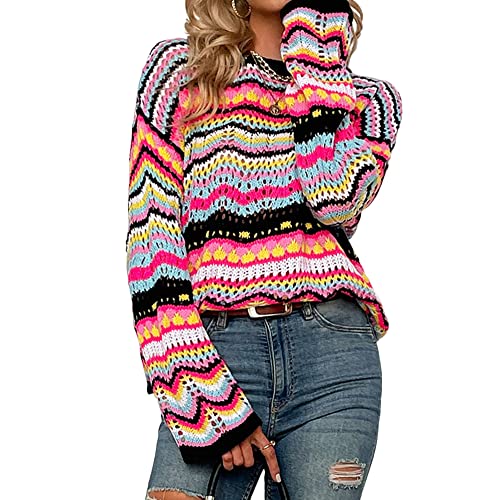 Mxhuc Pull pour femme décontracté à rayures tricotées évidées pour le travail d'affaires et le bureau Cover