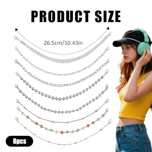 8Pcs Trucker Hat Chains, Trucket Hat Chains and Charms, Bill Decoration Charm Accessories for Women2