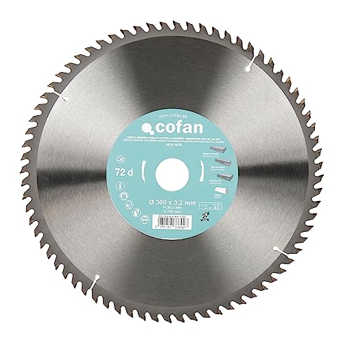 Cofan Hoja De Sierra Ingletadora 72 Dientes Adecuado Para Madera Dura, Plástico Y Madera Laminada Insertos De Metal Duro 300 X 30 Mm Grosor Del Disco: 3,2 Mm