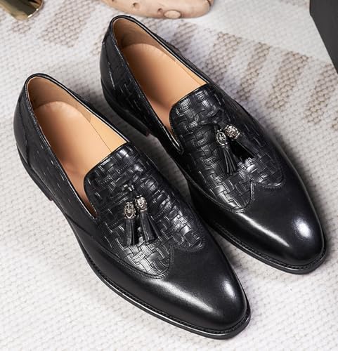 Santimon Tassel Loafers for Men Silp On Formal Dress Modern Suit Shoes Men's Fashion Genunie Leather Mocasines Prom Wedding Business Causal Penny Loafers Comfortable Tuxedo Shoes for Men4