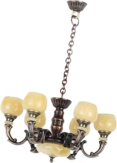 1: 12 Mini Chandelier,Dollhouse Miniature Ceiling Lamp, Hanging Lamp Model Dollhouse Accessories for Living Room Lighting Fixtures Small Chandelier, Bronze