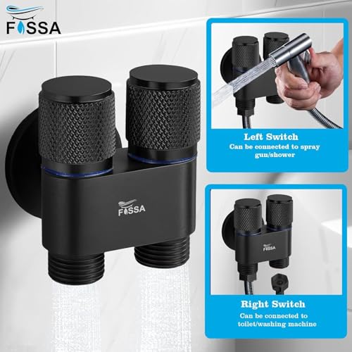 Image of Fossa 2 in 1 Stainless Steel Angle Valve for Washing Machine, Toilet,- Dual Control Wall Mounted Water Faucet | Compact Multi-Use Tap for Kitchen, Laundry, Bathroom Setup | (Matte Finish) Black