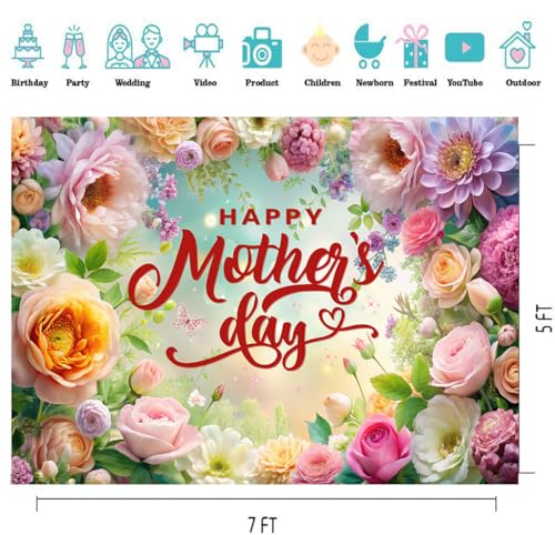 Fondo fotográfico Día de la Madre 7x5ft con flores miniatura 5
