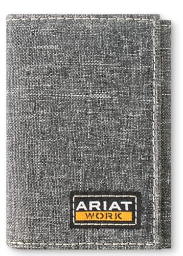 ARIAT Mens Work Wallet Trifold Stacked Logo Woven Patch Grey A3402906