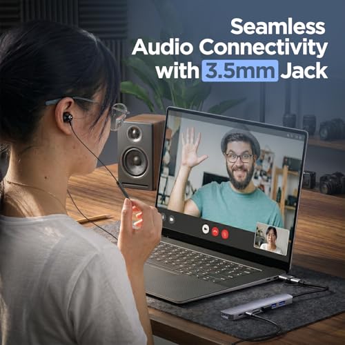 Image of UNIGEN 8-in-1 Multiport USB Hub with Dual USB-C & A Connector | 5Gbps High-Speed Transfer | USB 3.0 & 2.0 Ports | SD /TF Card Reader | 3.5mm Audio Jack | Compatible with Laptop, MacBook, PC & Tablet