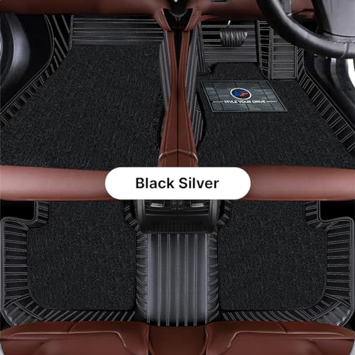 Image of Autofurnish Premium 9D Car Mat Full Set for KIA Seltos 2019-22 || Luxury Leather Dual-Stitch Full Set 9D Car Floor Mat || 100% Waterproof || Color : Black Silver