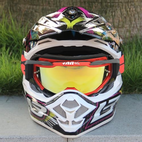 Image of PROBEROS Motorcycle Goggle, 100% Dirt Bike ATV Glasses, UV Protection Windproof Tainted Anti-Glare Anti-Fog, Riding Motocross Comfortable Foam Padding with Adjustable Headband, Red