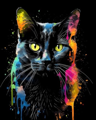Generic Colored Black Cat Cross Stitch Kits for Beginners Stamped Cross-Stitch Supplies Needlework DIY 11CT 3 Strands Cotton Thread Printed DIY Needlepoint Kits 40×50cm (ws19), YYP EMBO WAS19
