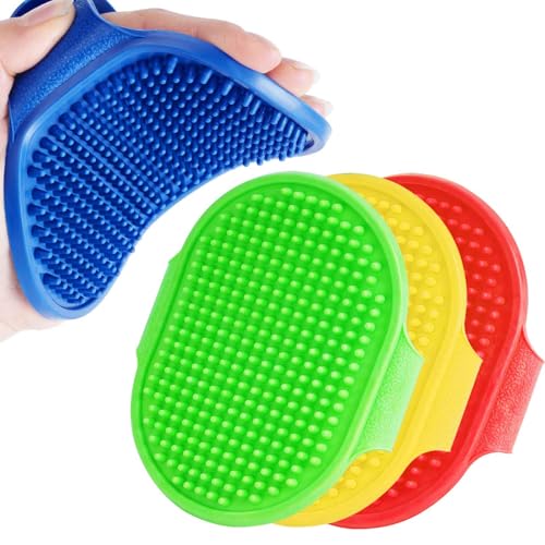 BRILLIRARE Lot de 4 brosses de toilettage pour chien, brosse de bain en silicone souple avec poignée réglable, peigne apaisant pour poils longs et secs pour chiens et chats à poils longs et courts