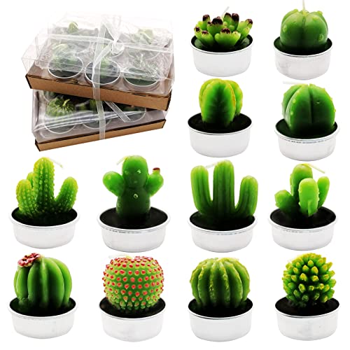 12Pcs Cactus Tealight Candles Cactus Candles Handmade Delicate Cactus Tea Light Candles For Home Décor, Spa, Wedding, Valentine's Day, Birthday Gift, Anniversary Celebration #TOP24
