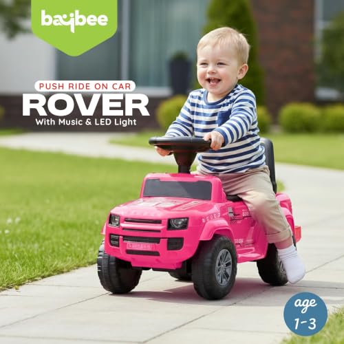 Image of Baybee Rover Baby Ride on Car for Kids | Push Ride on Toys Car with Backrest & Toy Storage Basket | Portable Rideons Jeep with LED Lights & Music | Kids Toy Car to Drive 1-3 Years (Pink)