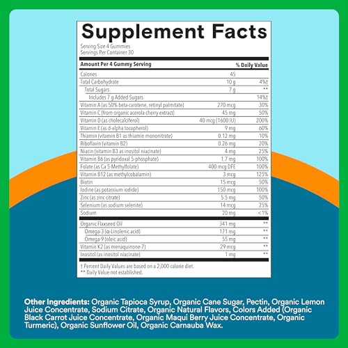 SmartyPants Multivitamin for Men, Organic Gummies: Methylfolate, Omega 3 (ALA), Vitamin D3, C, Vitamin B12, B6, A, K & Zinc for Immune Support, Biotin, Vegetarian, 120 Gummies (30 Day Supply) - image 3