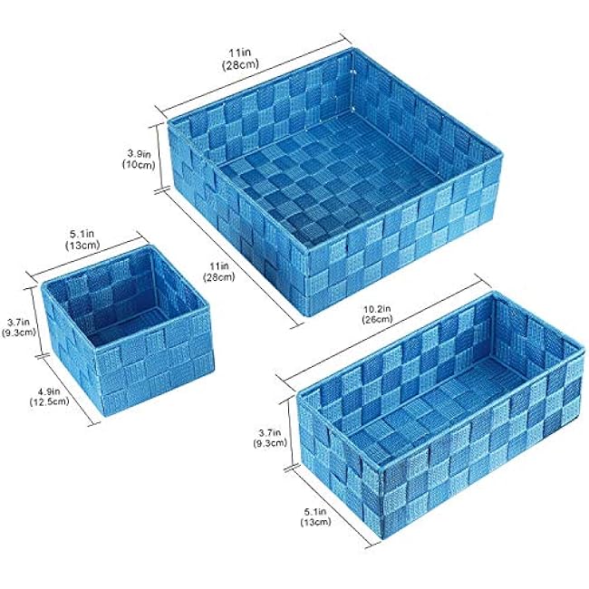 Posprica Woven Storage Baskets for Organizing, Small Black Baskets Cube Bin Container Tote Organizer Divider for Drawer, Closet, Shelf, Dresser, Set of 4(Navy)