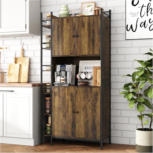 Seeday Industrial Style Kitchen Pantry Storage Cabinet, Brown Tall Kitchen