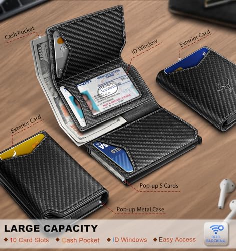 Image of BULLIANT Men Wallet Leather Wallet Card Holders Money Clip for Men 10Cards-Magnetic Flip on Metal Case