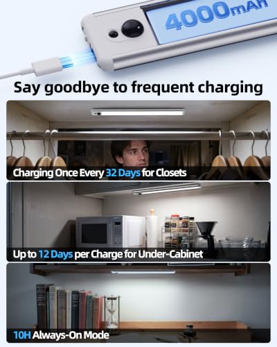 Image of EZVALO 6 Pack Under Cabinet Lights, 14.5'' Magnetic Motion Sensor Light, 4000mAh Rechargeable Closet Light with Remote & Timer, Dimmable 5700K Cool White for Kitchen, Closet, Stairs, Hallway