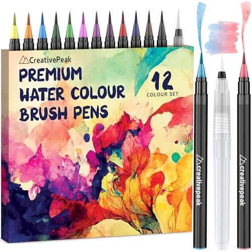 Creativepeak Rotuladores de acuarela, 12 marcadores para colorear...