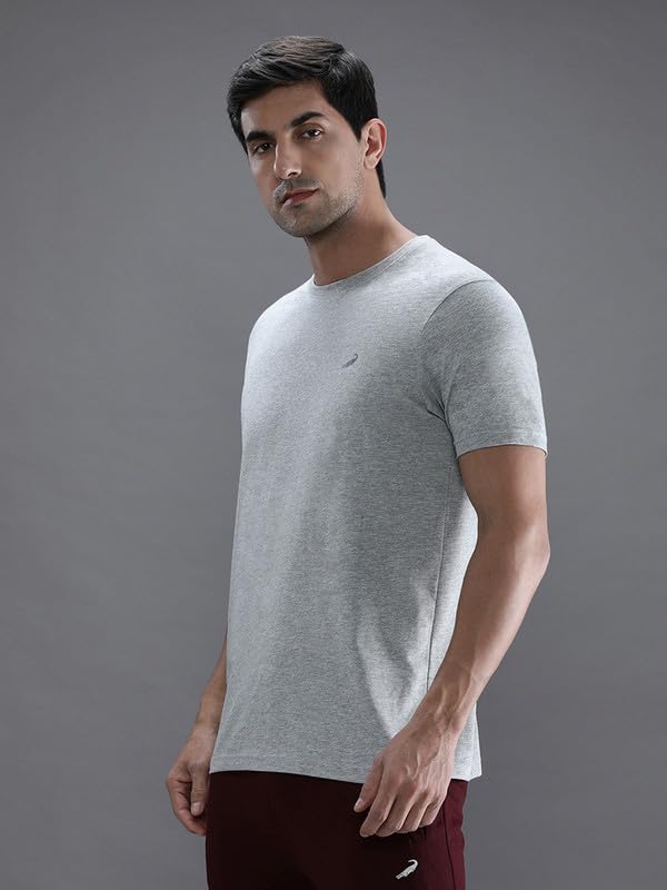 Image of CROCODILE Men Solid Sport Fit T Shirt | Round Neck | Short Sleeve | Regular Length | Basic Casual Pull On Topwear Grey Melange