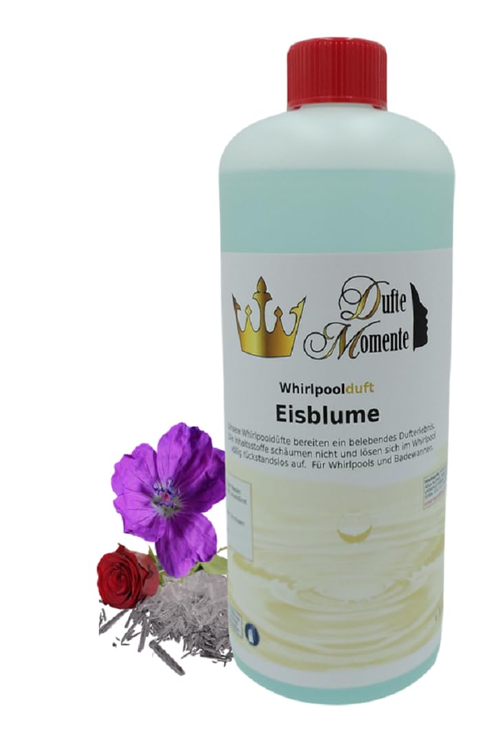 Dufte Momente | Whirlpool Duft 1000ml | Eisblume (Geranium, Menthol, Rose) | mit naturreinen und natürlichen ätherischen Ölen | kein Schaum | vegan und ohne Tierversuche