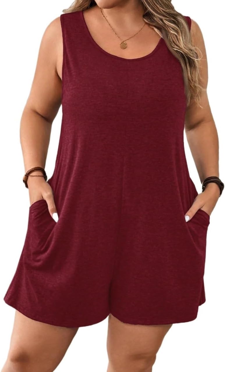 Rompers for Women Summer 2026 Plus Size Solid Color Sleeveless Romper