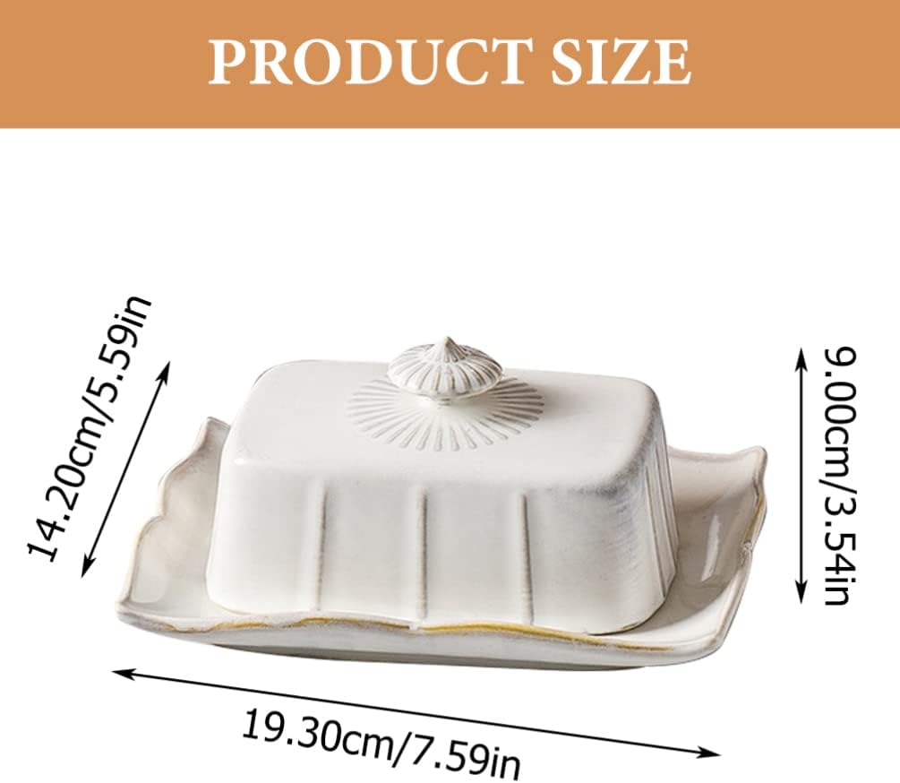 Zerodeko 1 Set of Ceramics Butter Dish with Lids Rectangular Porcelain Butter Keeper Containers Cheese Cream Crisper Box for Home Kitchen (White)
