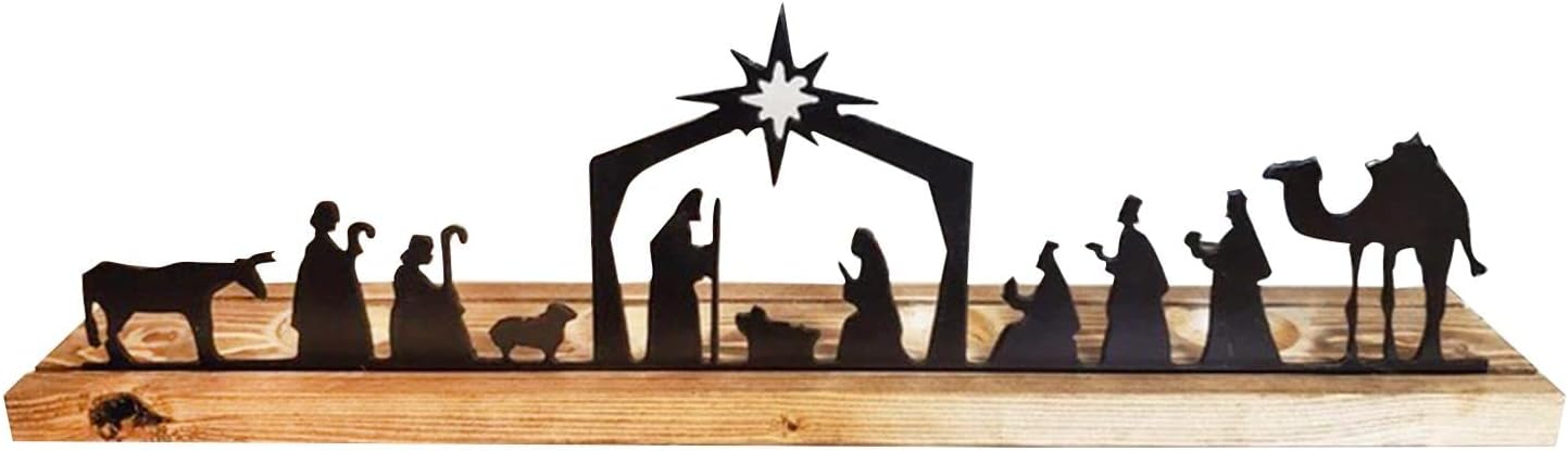 Metal Nativity Scene Sets Small Figurines Standing for Table Home Decor