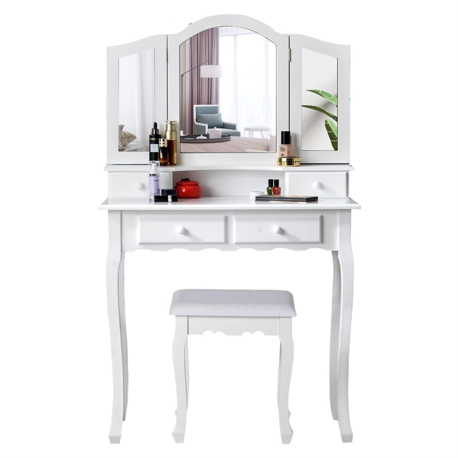 Specchio da trucco con contenitore, elegante consolle per camera da letto e soggiorno, perfetto per vestirsi e esporre accessori
