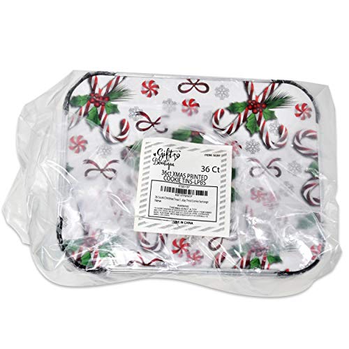 Gift Boutique 36 Count Christmas Tin Foil Containers With Lid Covers For Cookies In 3 Holiday Designs Aluminum Disposable Food Storage Pans For Treat Exchange & Goody Party Leftovers 5"W X 7"L X 1.5" #TOP5