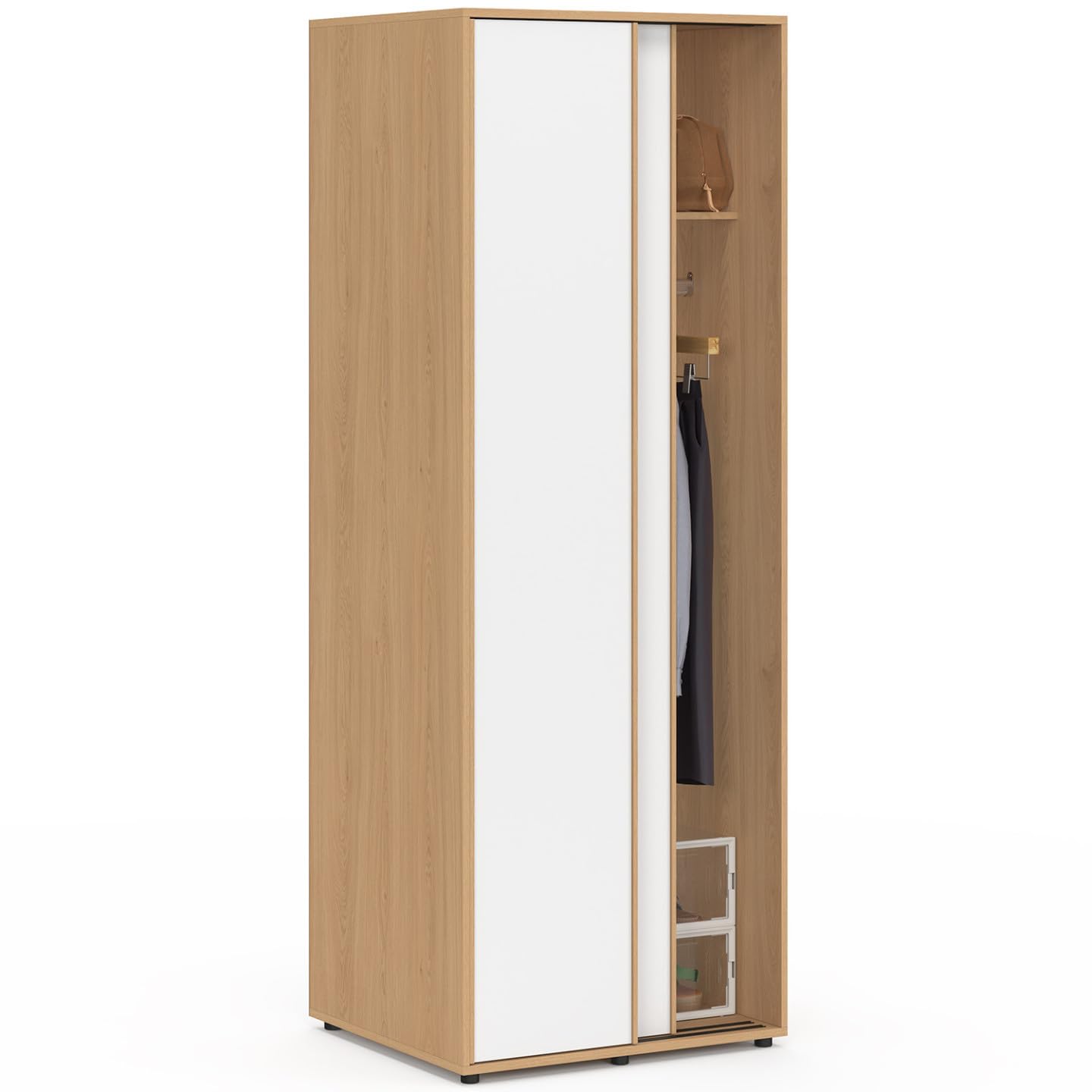 IDMarket SLIDEA Armario 2 puertas correderas madera y blanco 60 cm armario con estante