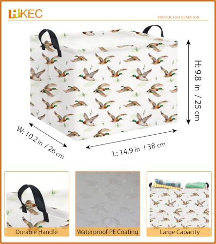Image of Rectangle Storage Basket with Handles,Collapsible Storage Bin,Books Box,Gift Basket(Flying Mallard)