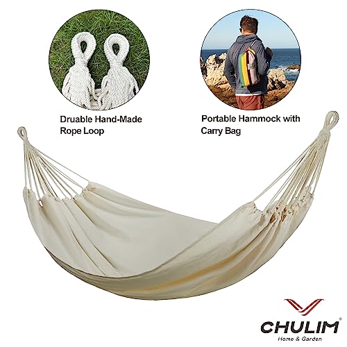 Image of CHULIM Brazilian Double Hammock with Tree Straps,Extra Large 240x160cm,2 Persons Hammock for Backyard Patio Outdoor and Indoor,450lbs Weight Capacity,Soft Woven Cotton Fabric Natrual White
