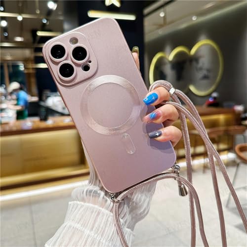 Coque iPhone 12 Pro anti-perte avec sangle bandoulière rose