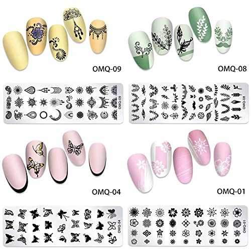 Faiteary 6Pcs Nail Stamping Plates, Nail Stamp Template Set With Butterfly Leaves Flowers Animals Letters And Geometric Pattern For Diy Nail Art Decoration #TOP3