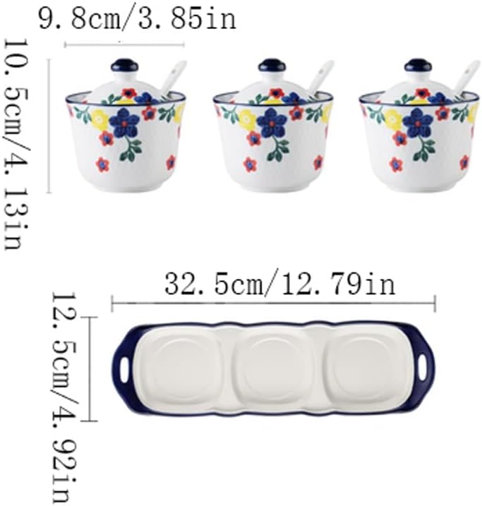 Condiment Jar Spice Container,Household Ceramic Seasoning Box Set Kitchen Oil Salt Sugar Monosodium Glutamate,