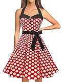 Dressystar Vintage Polka Dot Retro Cocktail Prom Dresses 50's 60's Rockabilly Bandage Red White Dot M