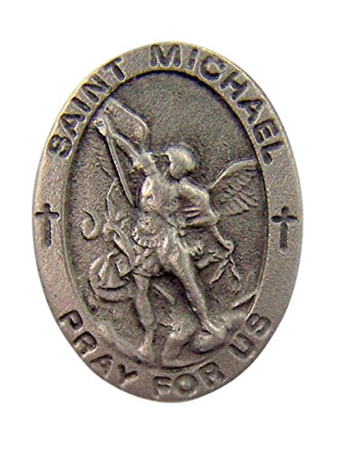 Fine Pewter Catholic Patron Saint Michael Medal Lapel Pin Pendant, 7 8 Inch