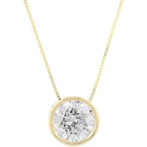 Solid 14k White or Yellow Gold Bezel-Set Swarovski Zirconia Pendant Necklace Made with Swarovski CZ, 1cttw to 2.00 cttw,18" Box Chain