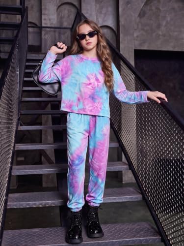 Image of Arshiner Girls 2 Piece Outfits Kids Trendy Tie Dye Sweatsuits Sets