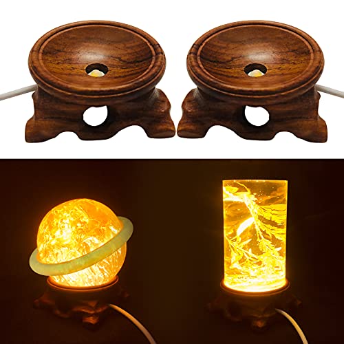 Voaesdk 2PCS Root Carving Wooden Light Display Bases,2 Inch Wood LED Lighted Stand Bases with USB Plug,Available for Resin Crafts Crystal Glass Ball Sphere Light Bulb Projects