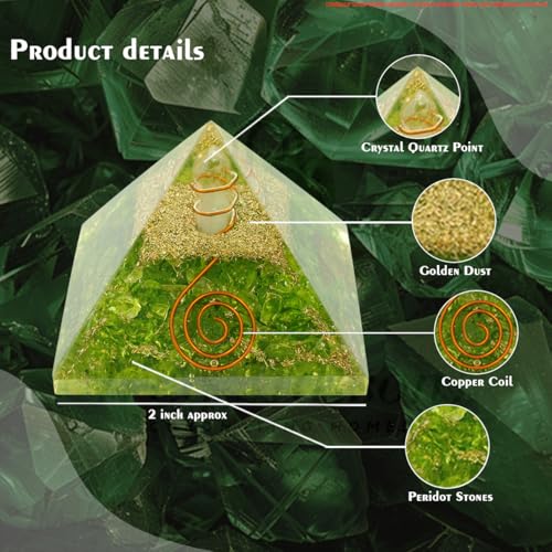 Image of Peridot Crystal Pyramid | 2 Inch | Positive Energy Generator | Reiki Healing Stone Pyramid | Meditation Energy Tool | Vastu Remedy | Home & Office Decorative Gift